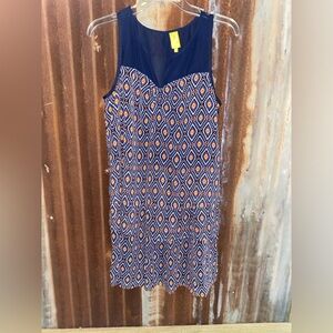 QMack Navy and Orange Geometric Mini Dress